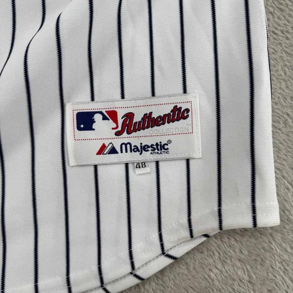 Majestic New York Yankees Mens Jersey 48 White Pinstripe Preowned Stains